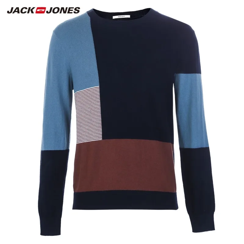 JackJones осенний мужской удобный хлопковый Повседневный свитер с цветными блоками, мужская одежда 218324524