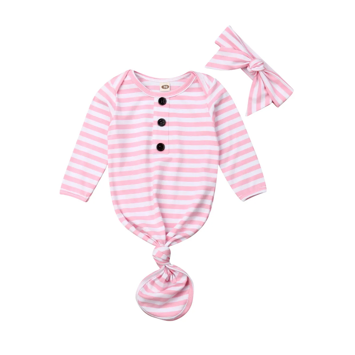 

Newborn Toddler Baby Sleeping Bags Infant Striped Blanket Swaddle Wrap Gown+Hat Spring Autumn Warm Baby 2PCS Outfits Set 0-12M