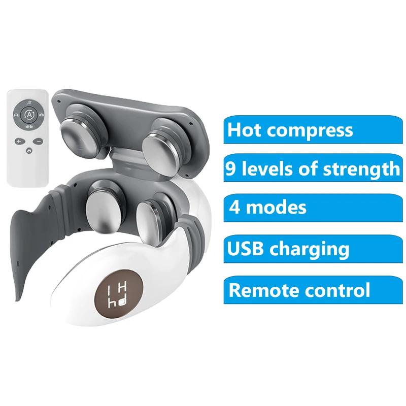 6 Head Cervical Massager Electric Hot Compress Neck Relaxation  Massage Back Neck Heating Pain Relief Tool Health Care Remote