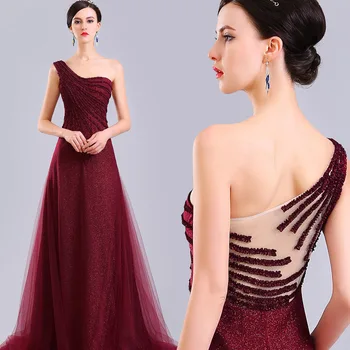 

Beading Evening Dress 2020 Red Wine Tulle Sweep Train Sleeveless Prom Gown A-line Lace Up Backless Vestido De