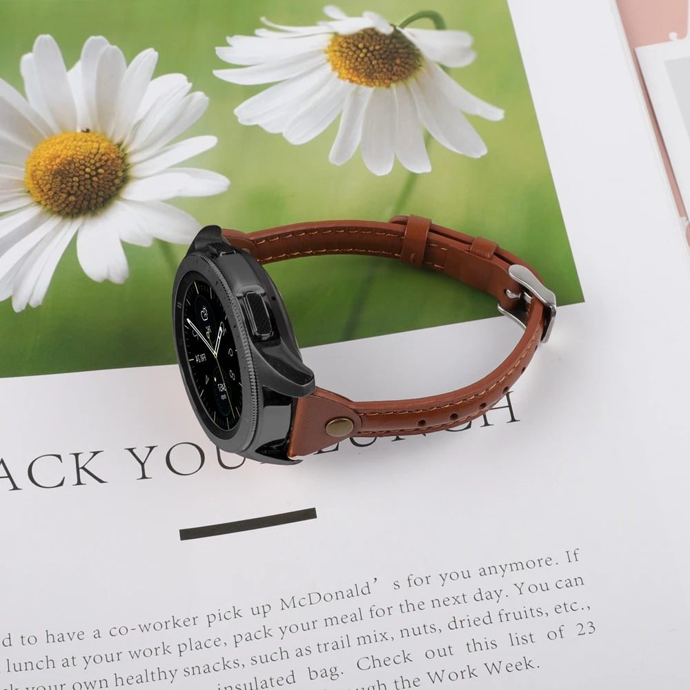 Тонкий ремешок для часов из натуральной кожи для samsung Galaxy Watch 42 мм 46 мм женский ремешок Серебристый Стальной ремешок с пряжкой для активных 2 40 мм 44 мм