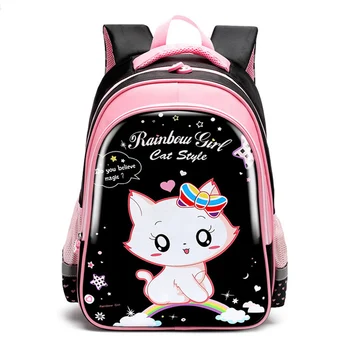 

Children Backpack School Bags Set Princess Cat Satchel Pencil bag Orthopedic Pink Cat Kid Backpack Girls Grade 1-3-6 escolares
