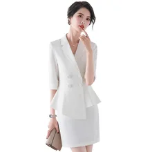 Female Black White Red Skirts Suits 2020 Two Pieces Set 1/2 Sleeve Irregular Blazer Jacket with Skirt Plus Size Ol Korean Suite
