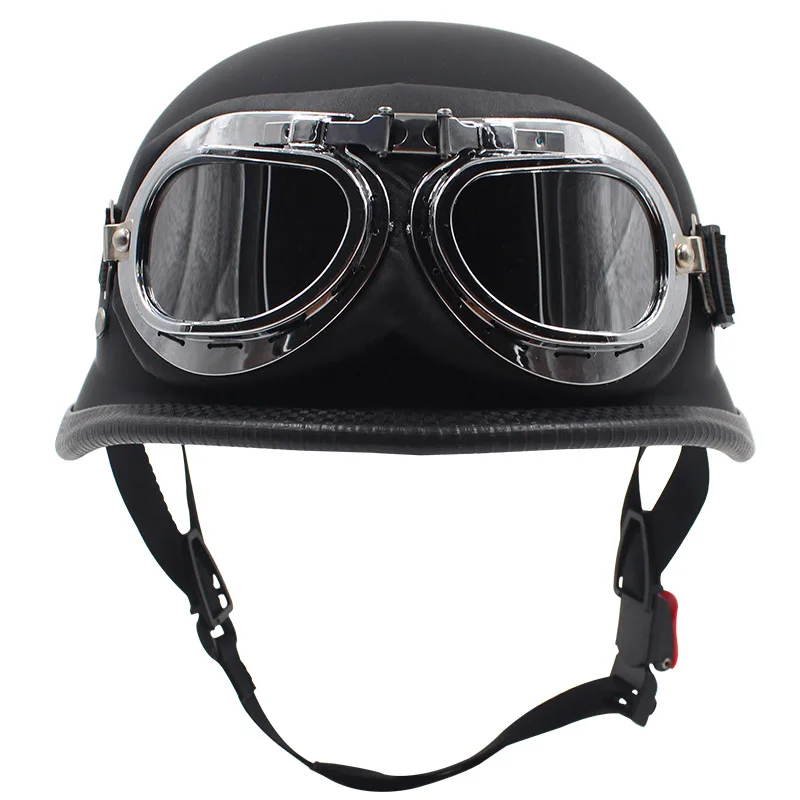 

Vintage Leather Motorcycle Helmet PU Leather Black Motorbike Open Face Half Helmet Chopper Pilot Scooter Cruiser Moto Helmet