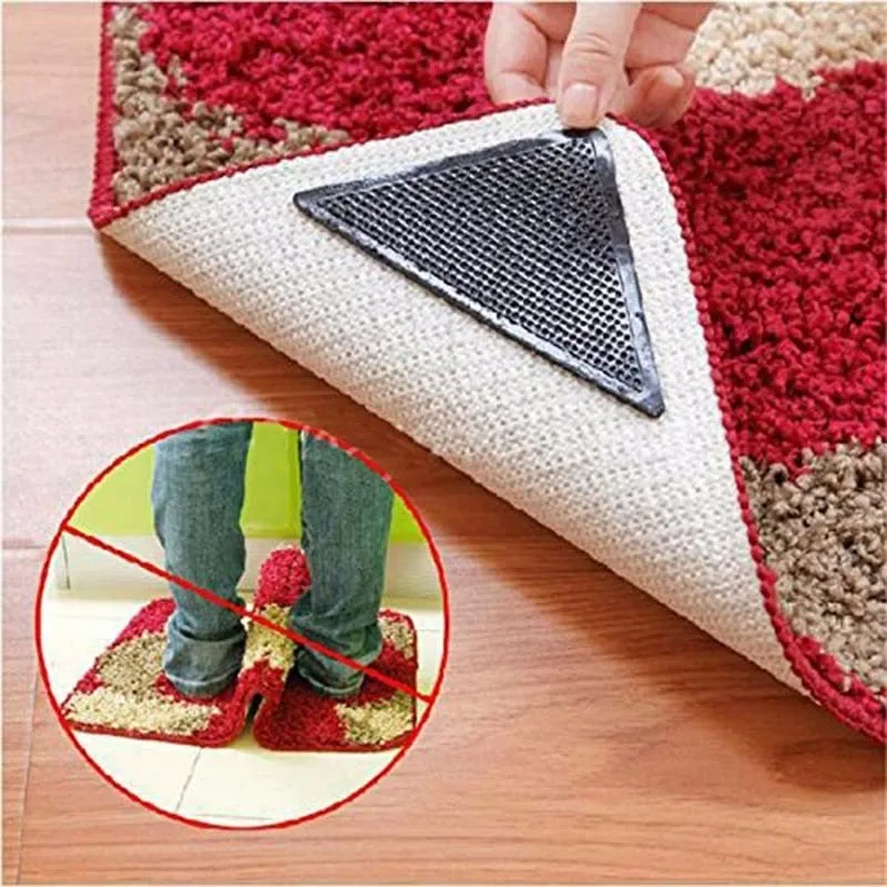 4/8 Pcs Rug Grippers Stopper Anti Slip Corner Non-Slip Mat Non-Curling  Reusable Washable Carpets Pads