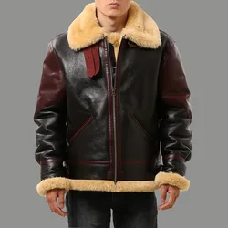 B3SH Red Tornado European Size High Quality Super Warm Genuine Sheep Leather Coat Big B3 Shearling Bomber Military Fur Jacket