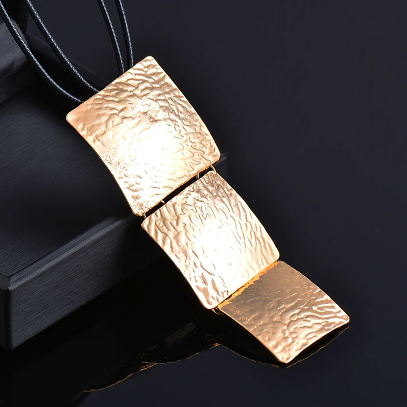 SINLEERY Sexy Big Square Long Pendant Necklace Black Leather Chain Maxi Statement Jewelry For Women XL176 SSF - Image 3