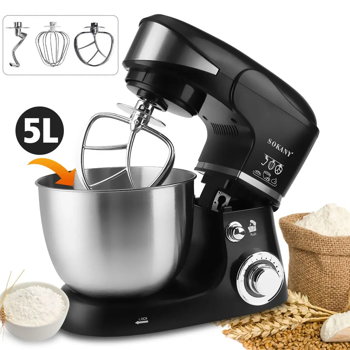 SOKANY 6speeds Stand Mixer 5L Electric Blender Stainless Steel Kitchen Food Cream Egg Whisk Blender Dough Bread Mixer Machine