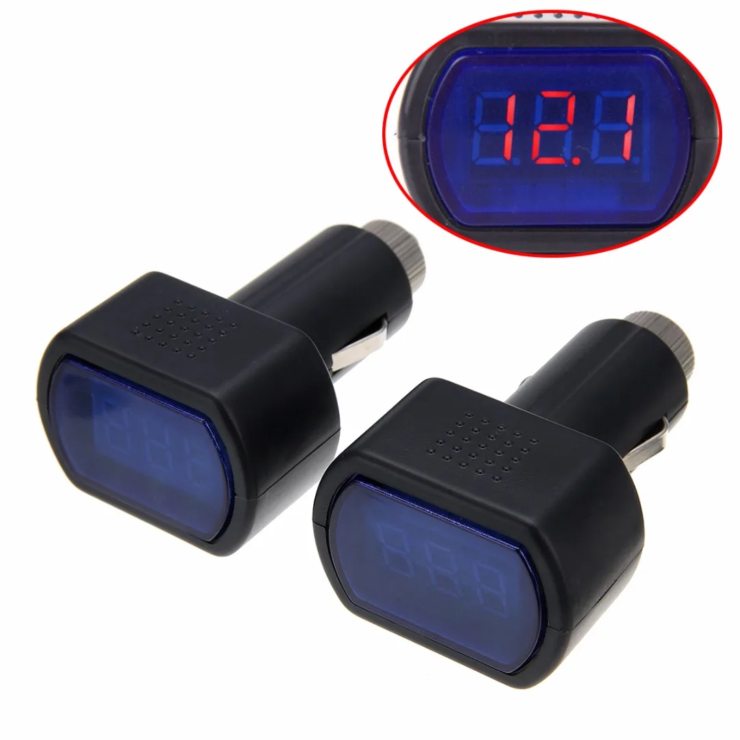 2pcs/set Black Car Voltmeter LED 12v 24v Battery Volt Voltage Meter Gauge Cigar Lighter Plug Auto Replacement Parts | Инструменты