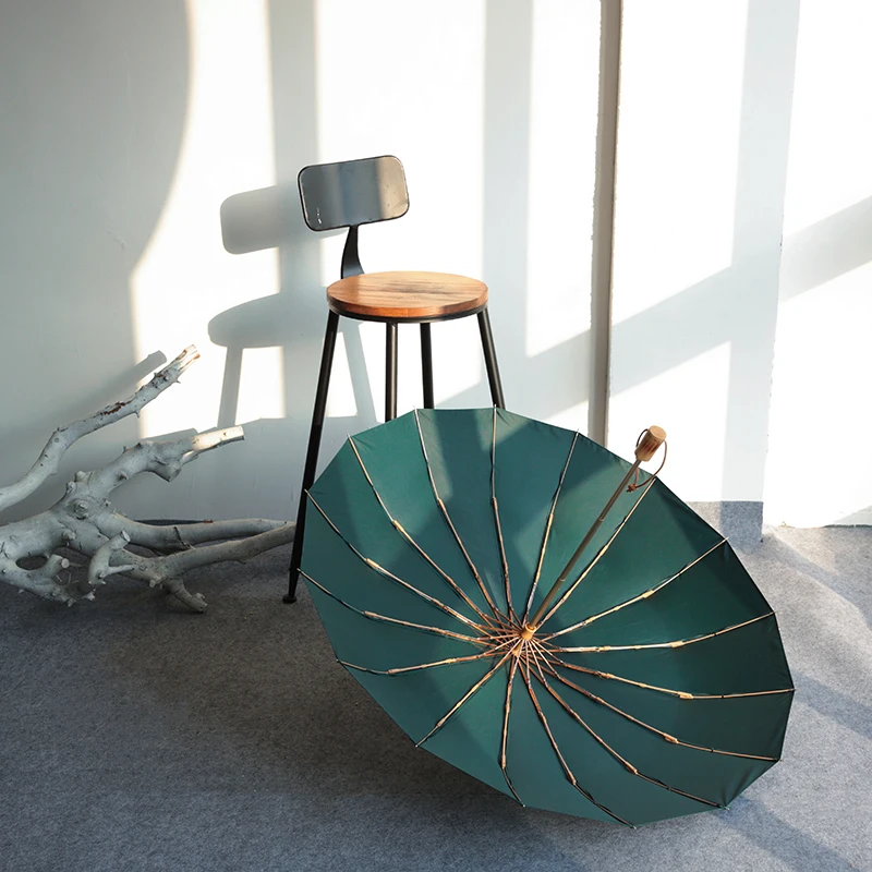 

Luxury Art Creative Umbrella Vintage Rain Women Wooden Handle 3 Floding Windproof Large Rain Gentleman Umbrellas Sunshade AA50YS