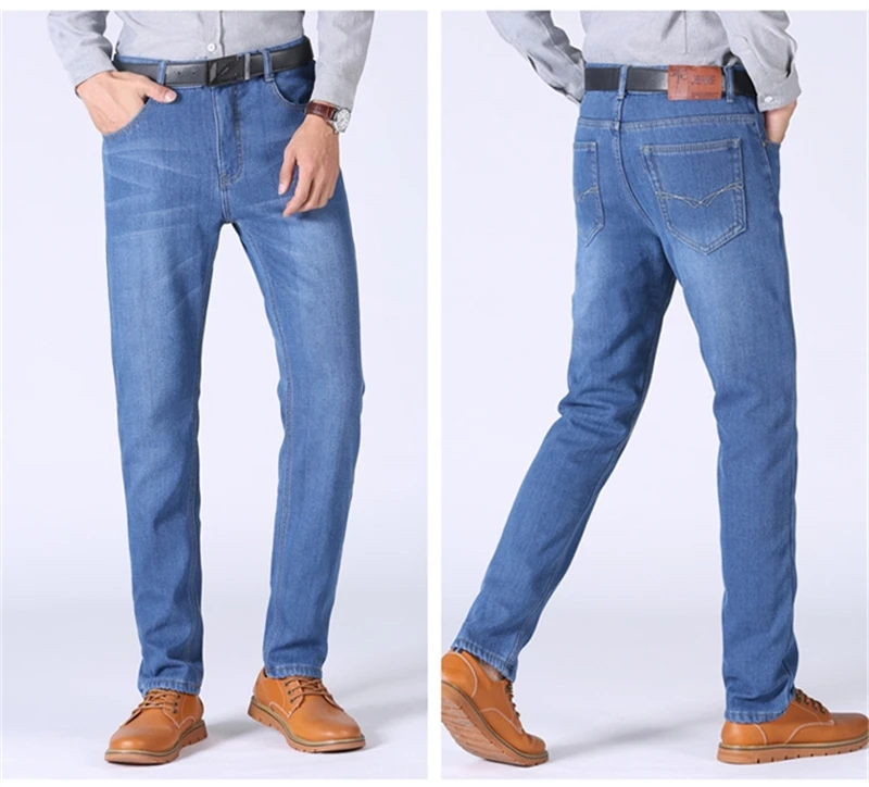 Зимние мужские теплые флисовые джинсы новые классические стильные деловые повседневные утолщенные эластичные джинсовые штаны мужские брендовые синие брюки LY858