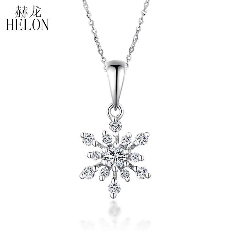 

HELON Solid 18K White Gold AU750 0.28CT Natural Diamonds Necklace Pendant Fashion Classic Lock Chain Charm Gift Jewelry Necklace