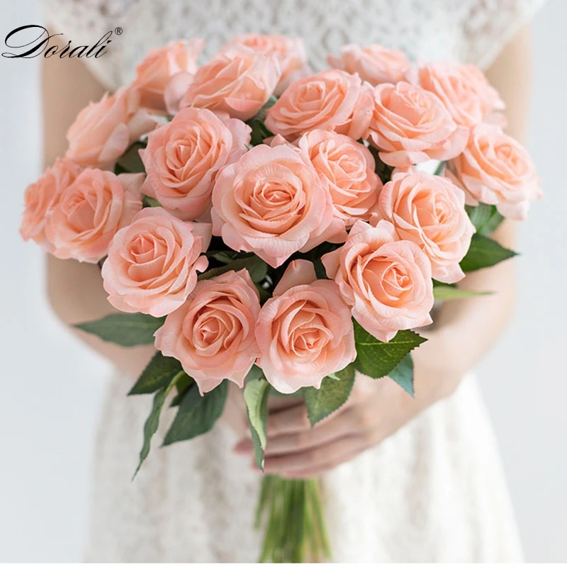 

10 pcs lot red roses artificial flower real touch latex flowers artificial silicone flower fake rose decoration for home wedding