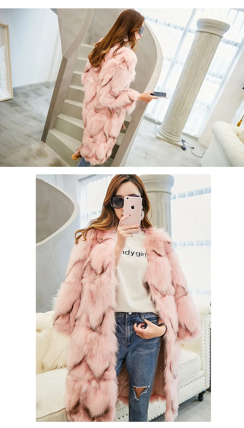 Best Free shiping new real genuine natural fox fur coat women fashion 90CM long jacket outwear custom any size 12