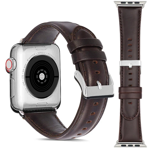 Silver buckle Ремешок из натуральной кожи для apple watch band 5 4 44 мм 40 мм iwatch 42 мм 38 мм Браслет apple Watch 4 3 2 1 Аксессуары - Band Color: Silver buckle