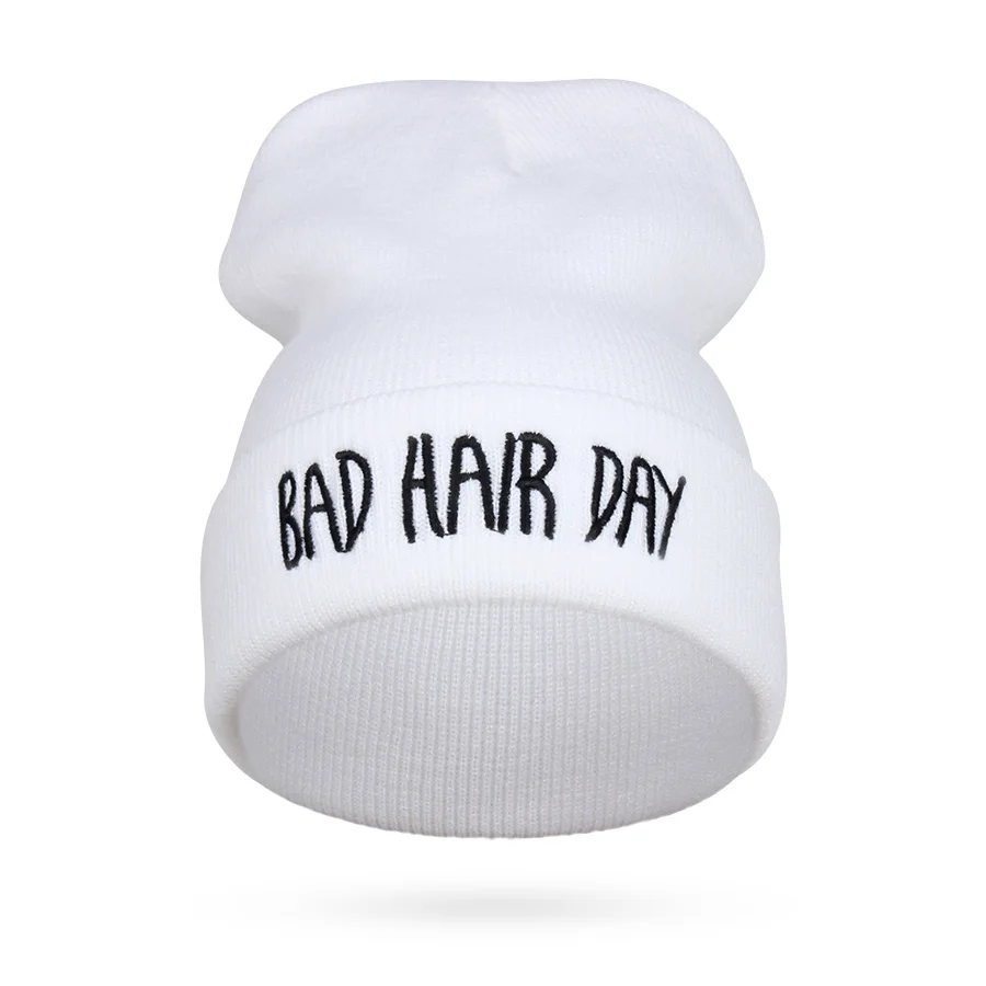 Белый Забавные шапки на день плохих волос, модные шапочки Skullies Beanies, зимние шапки для женщин, унисекс, повседневная мужская шапка для мальчиков, хип-хоп вязанная шапка с вышивкой - Цвет: Белый