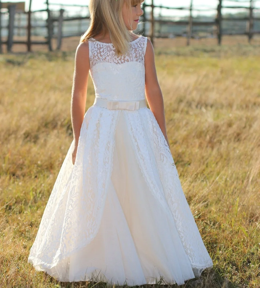 Vestidos de Comunion Casamento/элегантные кружевные платья без рукавов для первого причастия для девочек, платья с цветочным рисунком для девочек