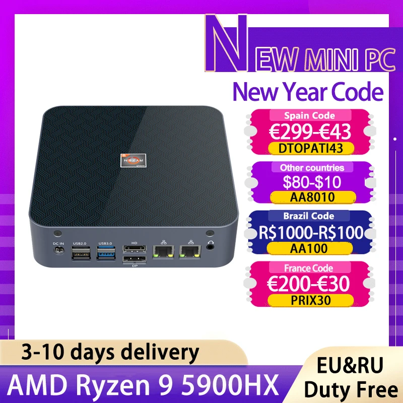 YSJ NUC игровой мини-ПК AMD Ryzen 9 5900HX R7 5800U 2 * DDR4 M.2 NVMe SSD 5G LAN микро настольный компьютер
