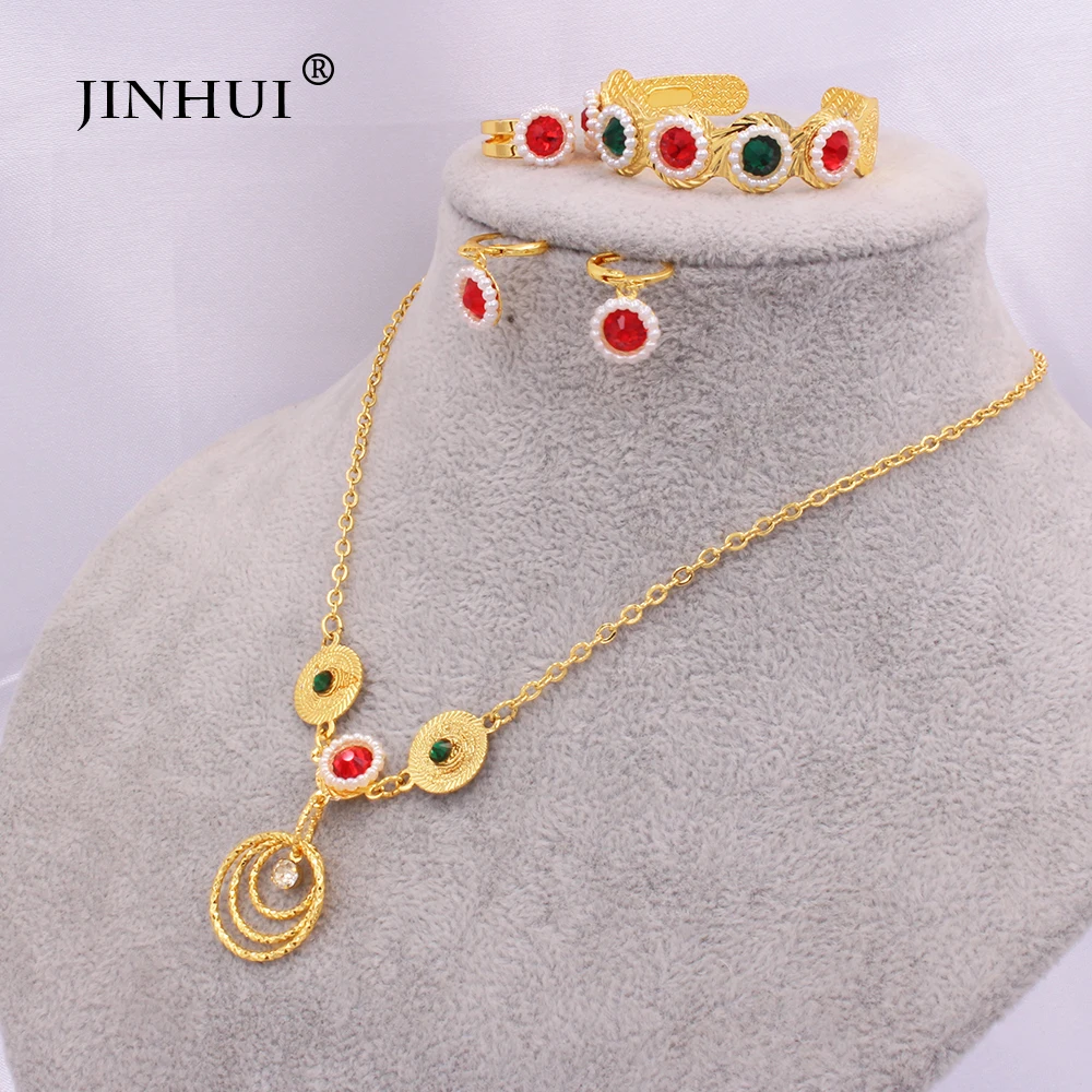 Kids Gold Baby jewelry sets Pendant Necklace Earrings Ring for Children