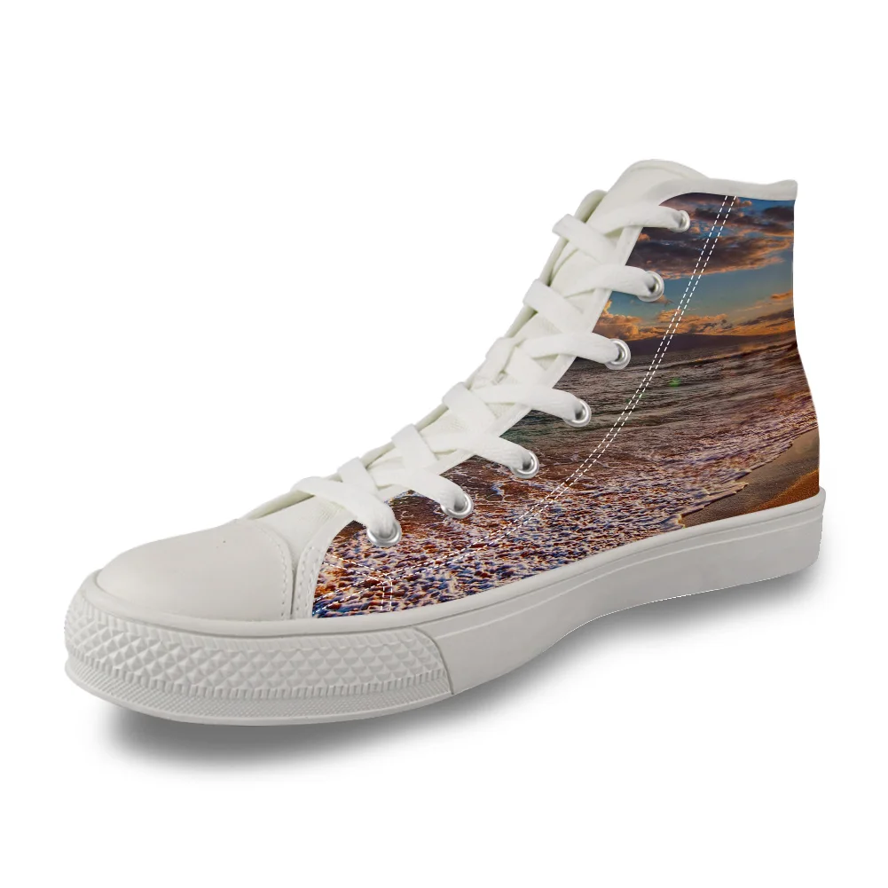 

Sunset Beach Sea High Top White Canvas Vulcanized Breathable Shoes