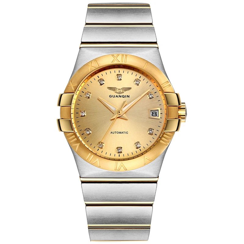 

GUANQIN GJ16107 ETA Movement automatic mechanical watch double calendar waterproof steel luminous gold watch relogio masculino