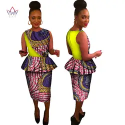 Лето 2017 г. Африка Стиль африканские платья для Для женщин комплект из двух предметов топы без рукавов и Dashiki печати юбка африканских Костюмы