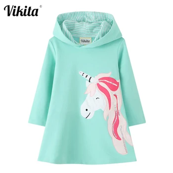 

VIKITA Girls Dresses Hoodies Unicorn Cartoon Long Sleeve Autumn Winter Thick Clothes Kids Hoody Dresses for Girl