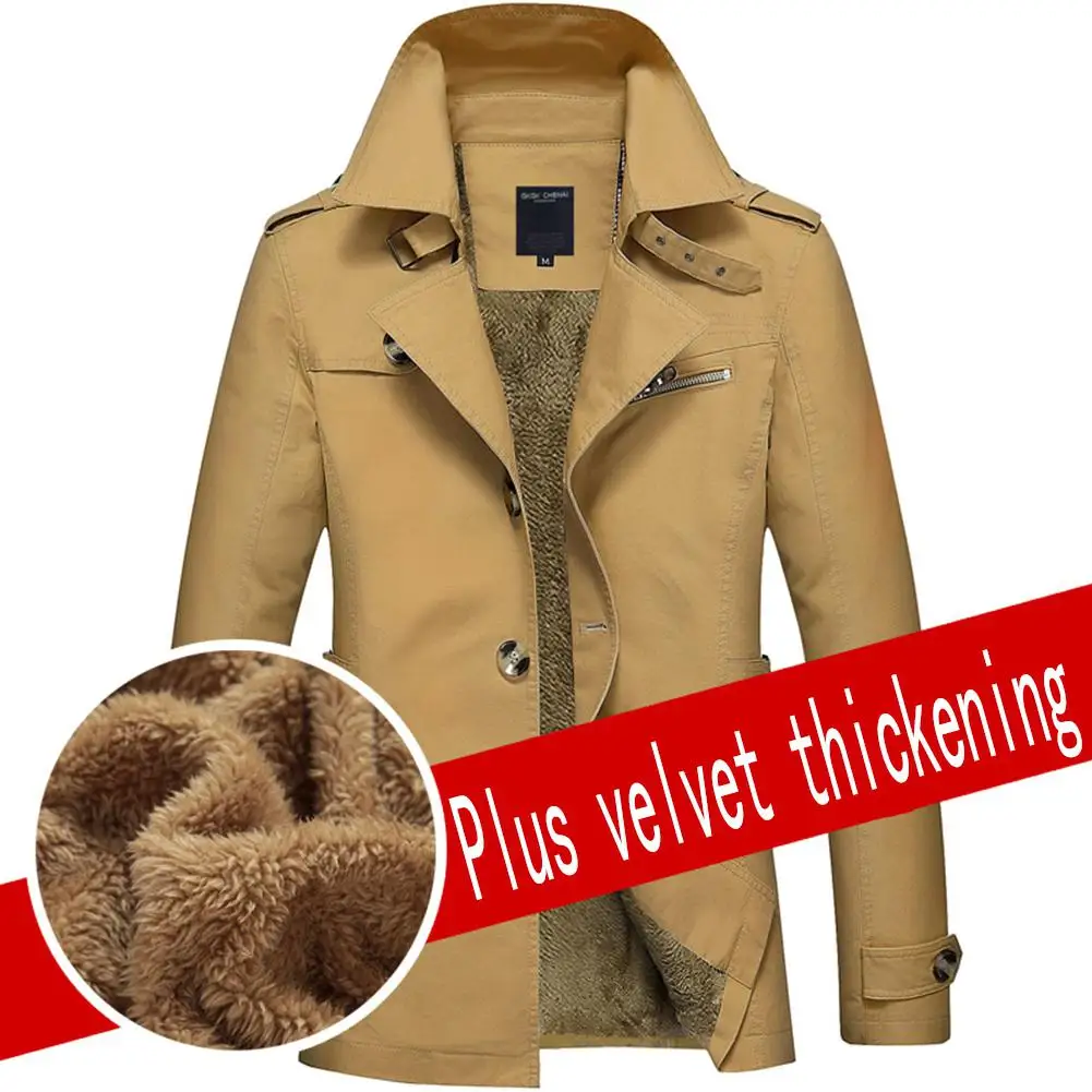 2020 New Autumn Winter Men Coat Thicken Velvet Windbreaker Solid Color Middle Long Casual Jacket Overcoat Male Tops | Мужская одежда