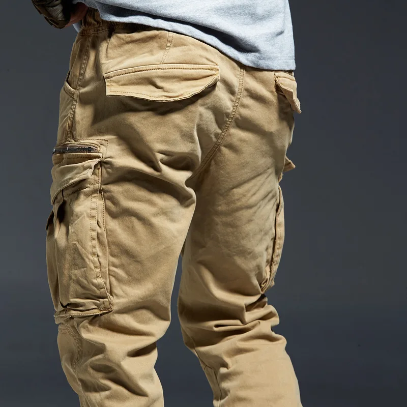 

Ankle Length Cargo Pants Men Joggers Elastic Waist Zipper Many Pockets Black Army Military Pants Streetwear Fashion