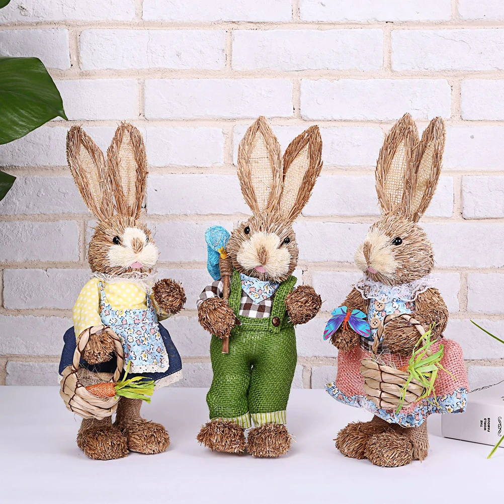 AC1 Easter Decorations For HomeSimulation Bunny Home Garden Bunny Decoration Creative Straw Bunny