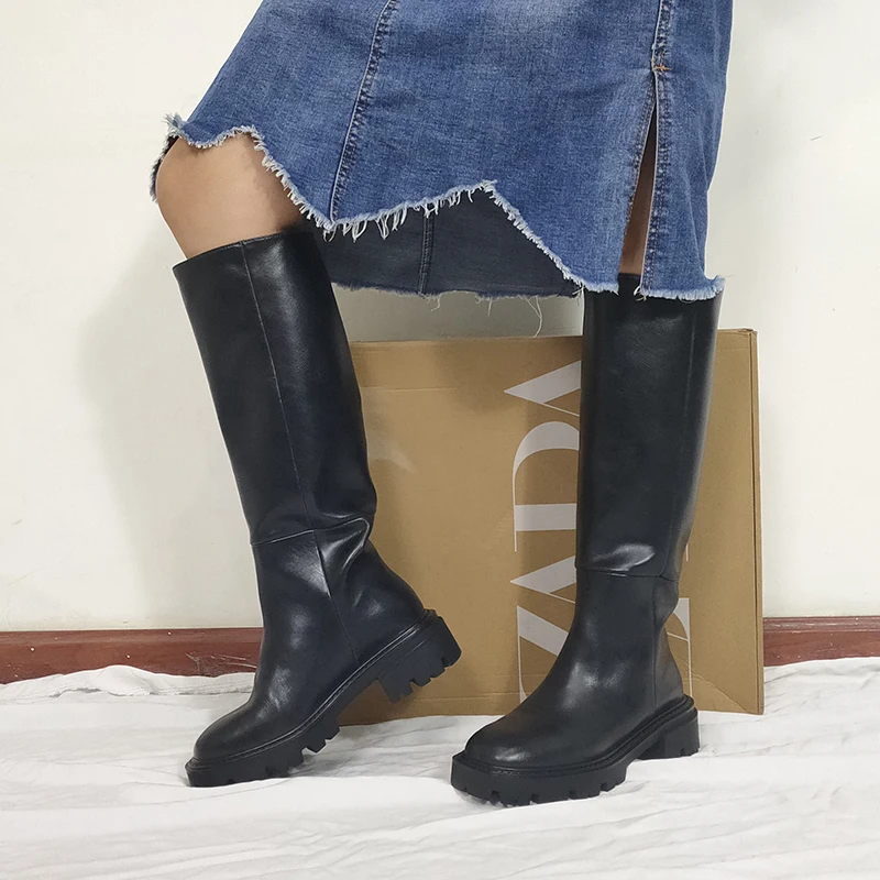 RIZABINA Size 34-41 Knee Boots For Women 2022 New Real Leather Winter Warm Platform Shoes Woman Long Boot High Heels Footwear