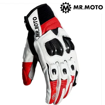

Retro Motorcycle gloves Men drop-resistant breathable Cowhide leather Touch screen motorbike rider glove Carbon fiber shell