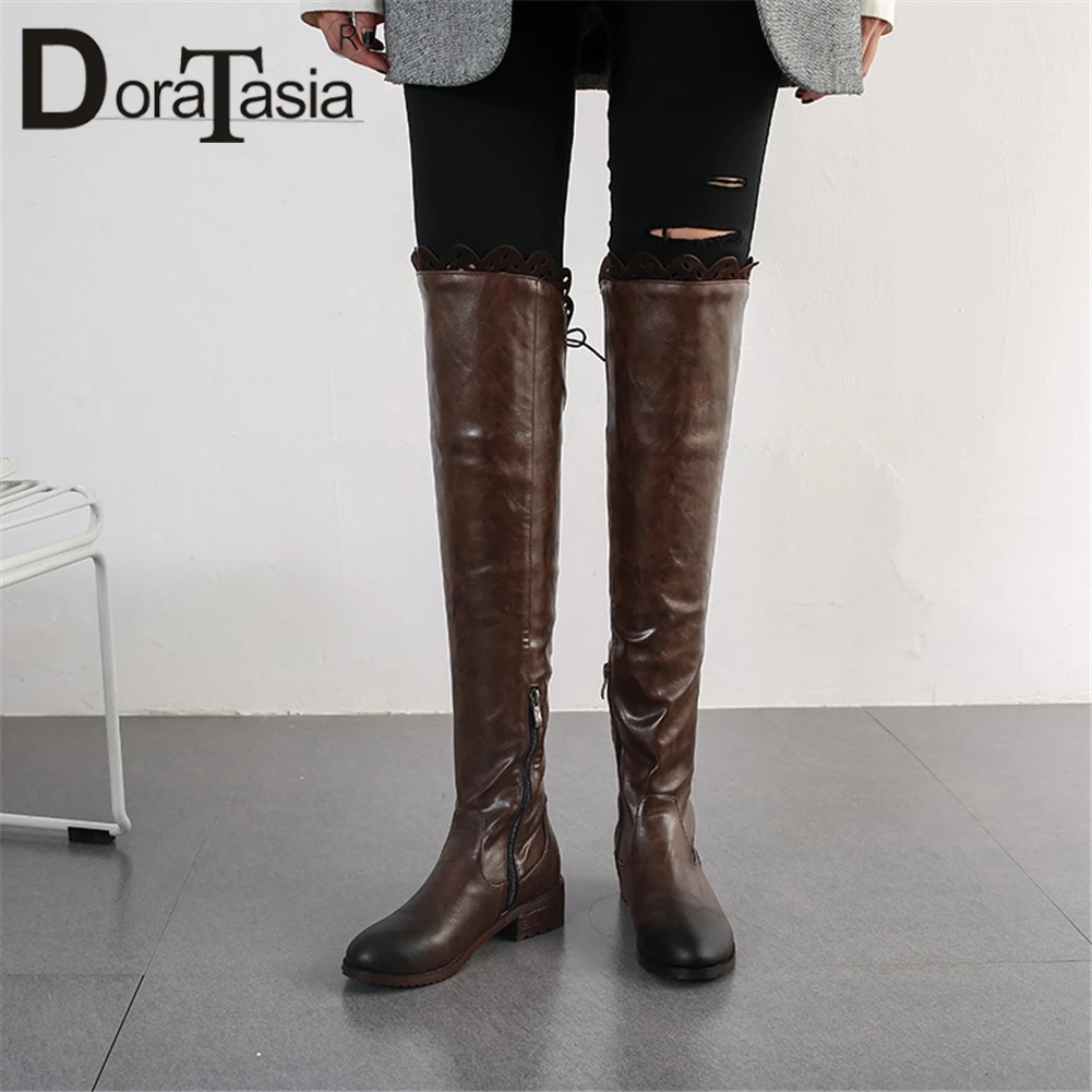 

DORATASIA Plus Size 34-48 Hot 2019 Add Fur Warm Winter Thigh High Boots Women Shoes Chunky Heels Over The Knee Boots Shoes Woman