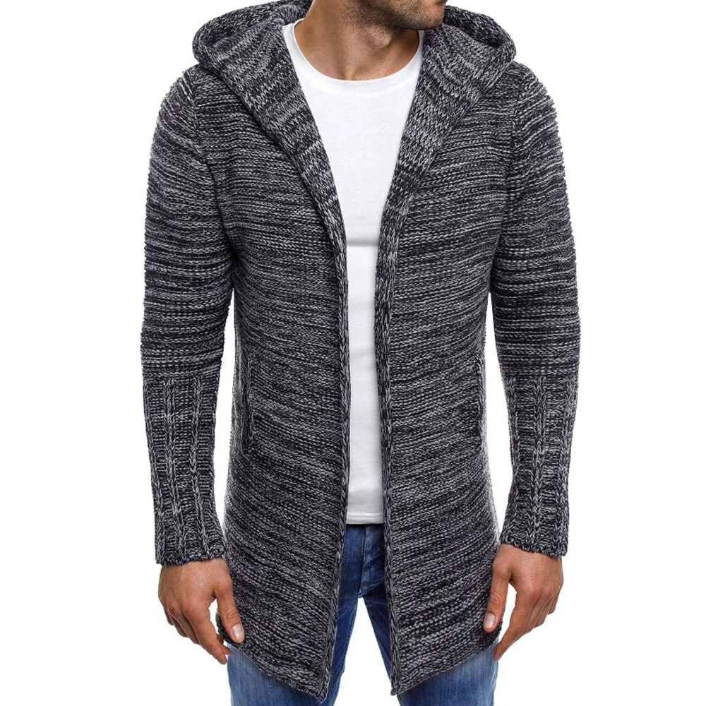 Men's Hooded Solid Coat Knit Trench Coat Cardigan Long Sleeve Outwear Tops High Quality Simple Warm Jacket Fast Free Shipping 1