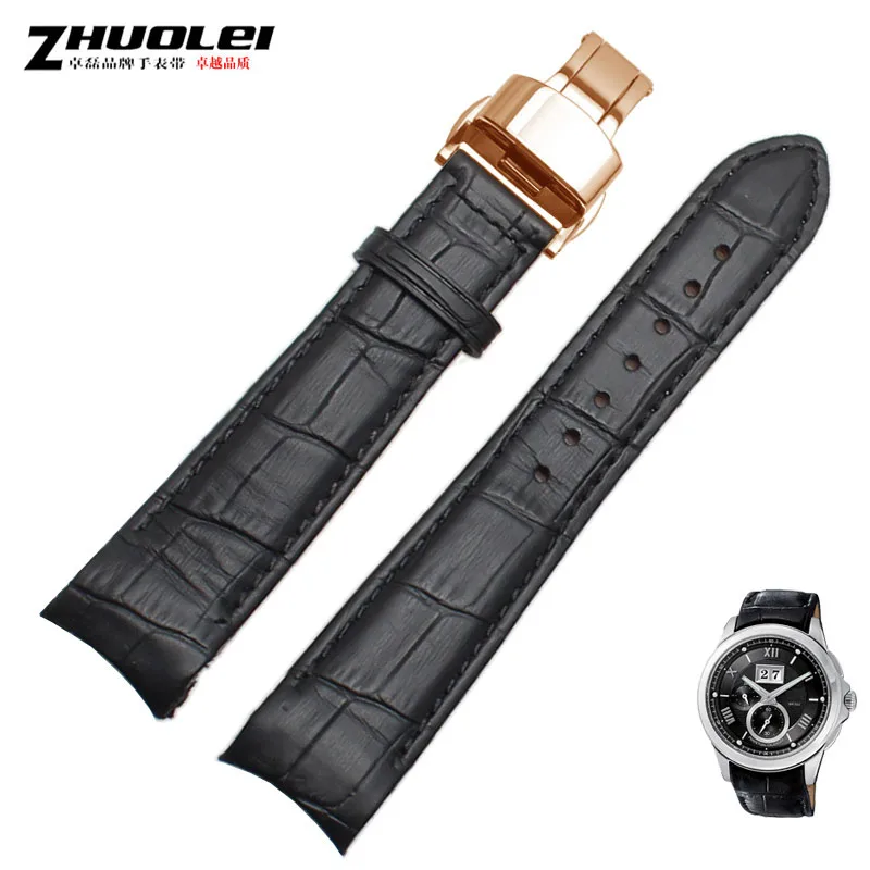 blackXrosegold Изогнутый конец мужские ремешки для часов для BL9002-37 05A BT0001-12E 01A Брендовые Часы из натуральной кожи с пряжкой бабочки 20 21 22 мм - Цвет ремешка: blackXrosegold