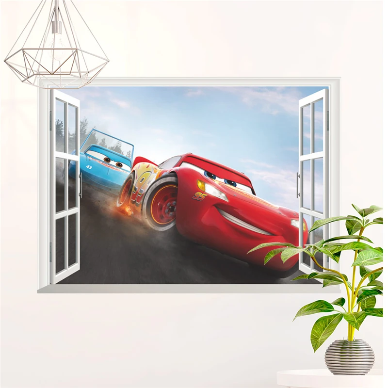 Cartoon Lightning Mcqueen 3D Window Wall Stickers For Kids Rooms Home Decor Disney Cars 3 Wall Decals PVC Mural Art Decoration