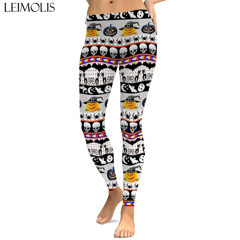 

LEIMOLIS sexy gothic Pumpkin Halloween print push up leggings plus size women fitness workout punk high waist spandex leggins