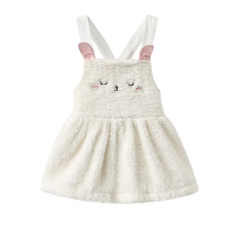 Осенне-зимний флисовый комбинезон с кроликом для маленьких девочек; платья и шляпа; милое платье на подтяжках для девочек