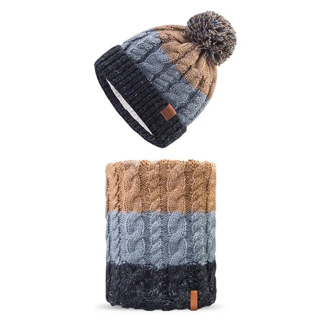 Outdoor Fleece sports Knitted Hat Men Women Kid Camping Hiking Caps Fishing Cycling Hunting Skiing Cap Warm Windproof Winter Cap - Цвет: Coffee Hat and Scarf