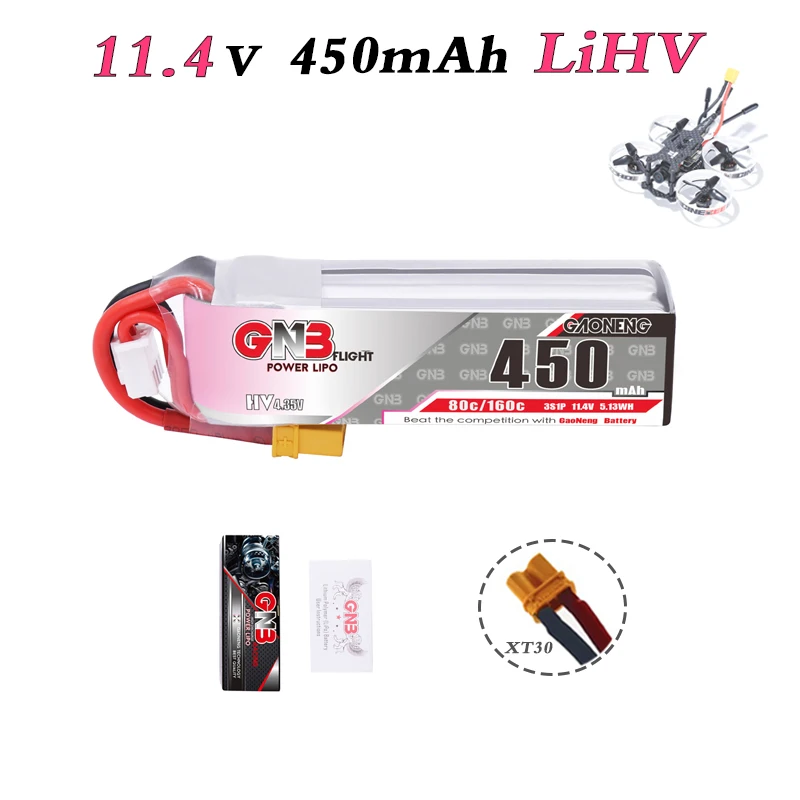 Gaoneng GNB 11 4 V 450mAh 80C LiHV 3S Lipo батарея с разъемом XT30 для iFlight CineBee BetaPFV Beta 85X бесщеточный FPV