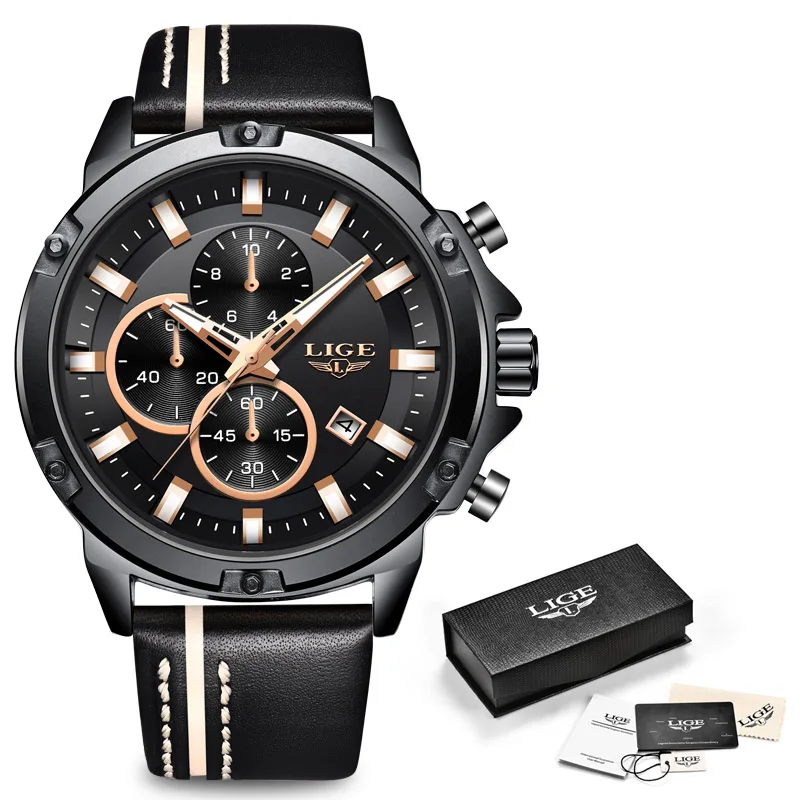 LIGE мужские часы модный хронограф мужской топ бренд класса люкс кварцевые кожаные водонепроницаемые спортивные часы мужские Relogio Masculino+ коробка