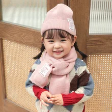 Вязаный детский шарф и шапка, комплект на осень и зиму, теплый детский шерстяной нагрудник из двух предметов