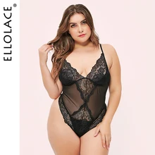 Ellolace Deep-V Lace Bodysuit Plus Size Women Backless Bodys Sleeveless Bodycon Overalls Female Transparent New Lace Rompers Ellolace Deep-V Lace Bodysuit Plus Size Women Backless Bodys Sleeveless Bodycon Overalls Female Transparent New Lace Rompers