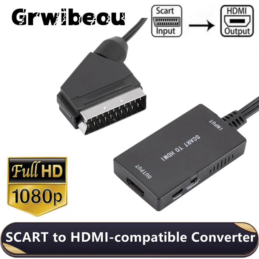 Grwibeou SCART To HDMI-compatible Cable Converter Video Adapter 1080P Audio For HD TV DVD HDTV STB Sky Box | Электроника