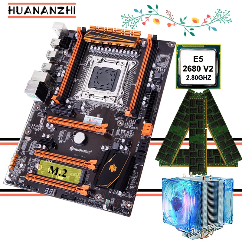 Игровая материнская плата HUANANZHI Deluxe X79 с разъемом M.2 ЦП Xeon E5 2680 V2 SR1A6 кулером ОЗУ 16