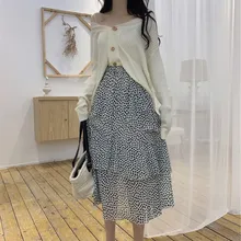 Lucyever летняя Милая юбка миди в горошек женская черная абрикосовая Асимметричная плиссированная юбка Женская Плюс Размер Высокая талия ретро юбка