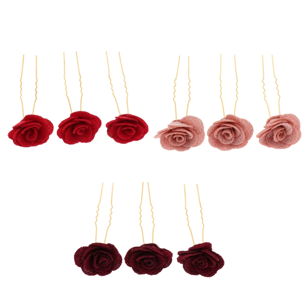 3pcs Hairpins with Rose Flower Hair Accessories Headdress Jewelry Wedding Decoration