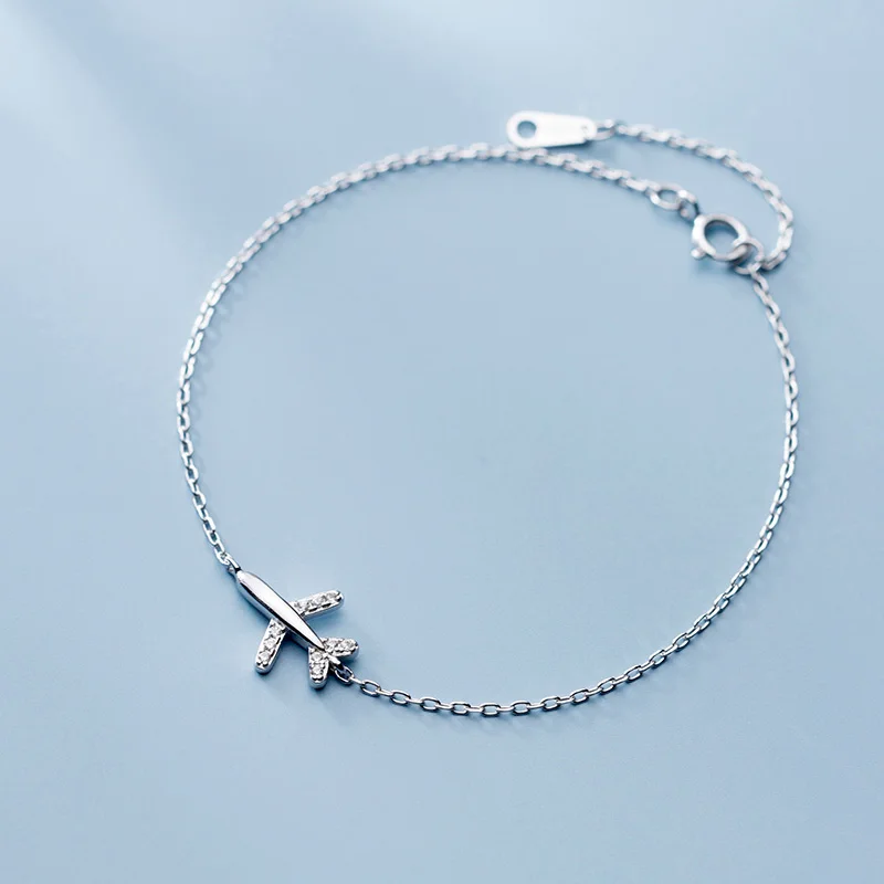 

925 Sterling Silver Airplane Plane Bracelet Aircraft Airplane Plane Chain Bracelets & Bangles Adjustable For Women Gift Jewelry