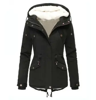 

Hot 2020 Women Warm Jackets Plush Parka Hooded Coats Plus Size Solid Color Thicken Down Jacket Female Overcoat