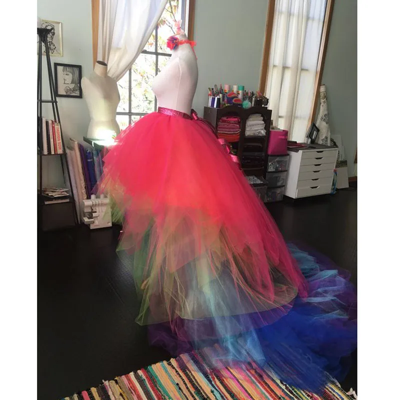 model picture color Hipper Style Mixed Color Hi Low Skirt New Tiered Tulle Asymmetric Chic Prom Skirts Draped Colorful Perform Tutu Women Skirt - Цвет: model picture color
